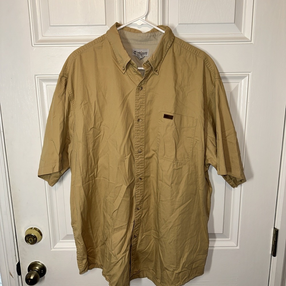 Carhartt Men's Tan Solid Short Sleeve Button-Down Shirt w/ Pockets XL
